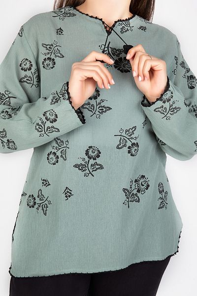 Kardelen Butik Ümraniye Women's Mint Green Şile Cloth Long Sleeve Blouse