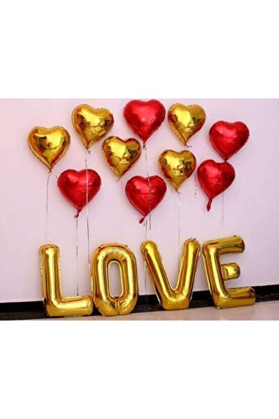 Happyland عيد الحب 4 قلوب من رقائق الذهب الأحمر و4 بالون الحب الذهبي 100 سم