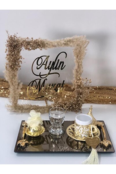 Masalsı Concept Pampaslı Isimlik Ve Damat Kahvesi Takımı Nişan Tepsisi,söz Tepsisi,damat Tepsisi, Damat Fincanı, Yüz