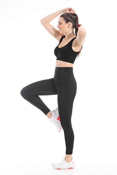 LIWITS Yüksek Bel Toparlayıcı Lazer Kesim Siyah Yoga Spor Tayt & Elastik Kumaş Likralı