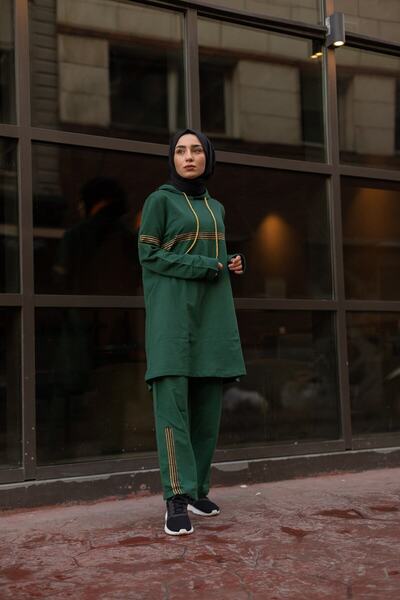 CNG MODA Glitter Stripe Emerald Green Tracksuit Set