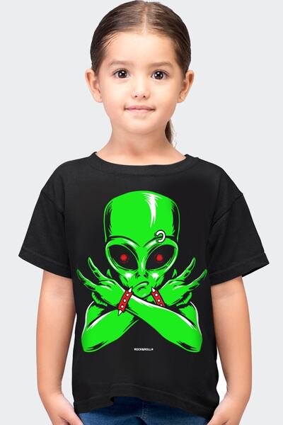 ROCKANDROLL Tricou negru cu mânecă scurtă Alien Rocker pentru fetiță