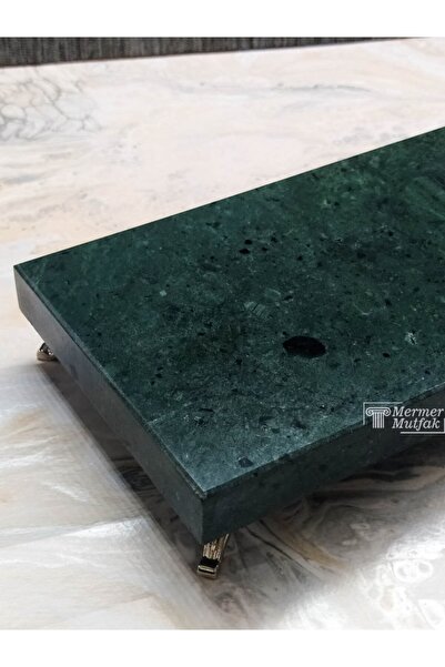 MR MERMER MUTFAK Verde Guetemala Mermer Sunum & Servis Tabağı - Gümüş Ayaklı
