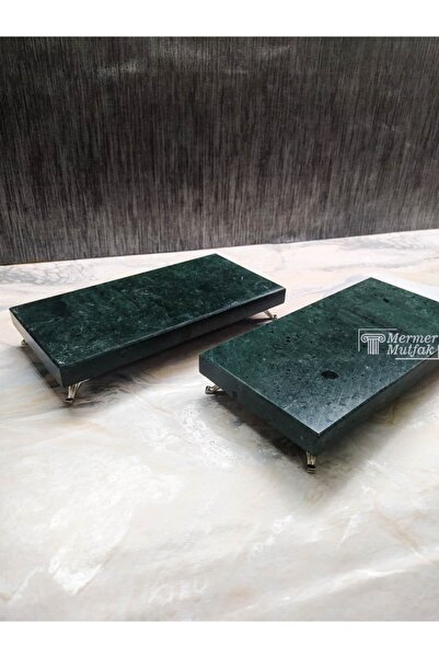 MR MERMER MUTFAK Verde Guetemala Mermer Sunum & Servis Tabağı - Gümüş Ayaklı