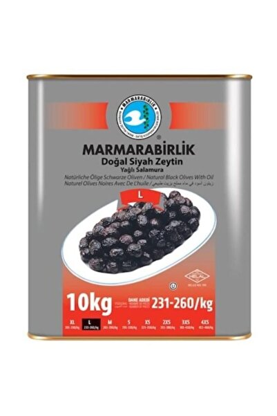 MarmaraBirlik L Alaca Baş Boy Salamura Siyah Zeytin 231-260 10 kg Teneke
