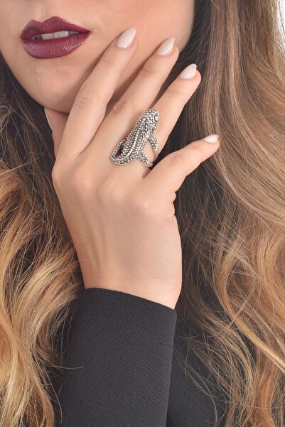 LABALABA Kadın Antik Gümüş Kaplama Kurbağa Formlu Yüzük