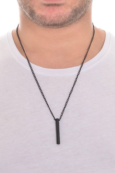 LABALABA Men's Black Oxide Plated Cylinder Rod Symbol Pendant Necklace