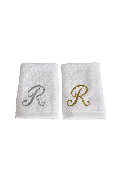 Lucy and Home Letter Embroidered Makeup, Face Towel Set of 2 30x30 Cm R White