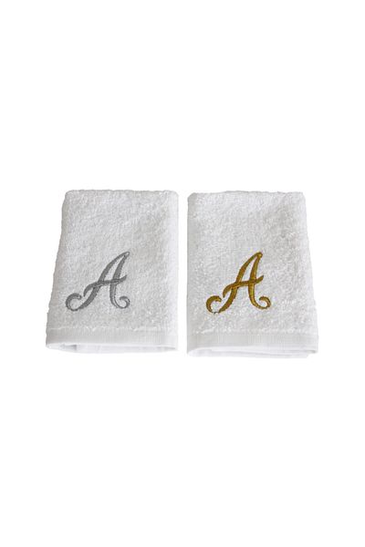 Lucy and Home Letter Embroidered Makeup, Face Towel Set of 2 30x30 Cm A White
