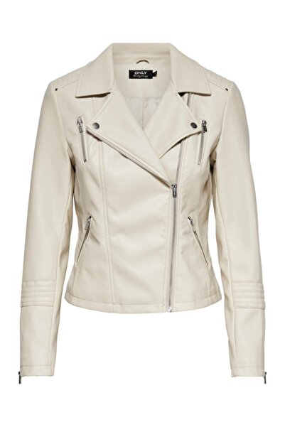 ONLY Jachetă de damă din piele artificială ecru - stil motociclist, 15153079 Onlgemma