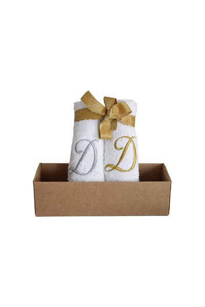 Lucy and Home Letter Embroidered Makeup, Face Towel Set of 2 30x30 Cm D White