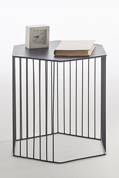 Modabilya Kafes Siyah Metal Komodin Yan Sehpa