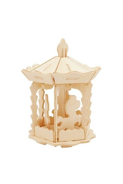 Robotime 3D Paintable Wooden Piece Puzzle - Wooden 3D Carousel Piece