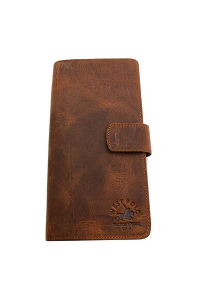 WEST POLO CÜZDAN West Polo 2746 - Кафяв античен кожен калъф с дълъг портфейл и калъф за телефон