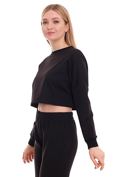 DISENTIS MODEST Long Sleeve Black Crop Sweatshirt