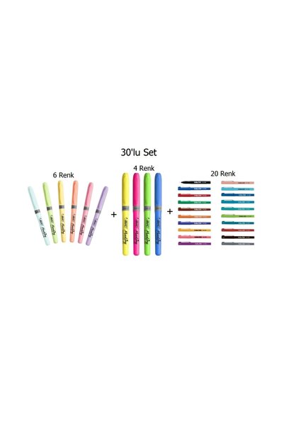 artline 200 Fineliner 0.4mm Ince Uçlu Yazı Ve Çizim Kalemi 20'li + Bic Fosfor...