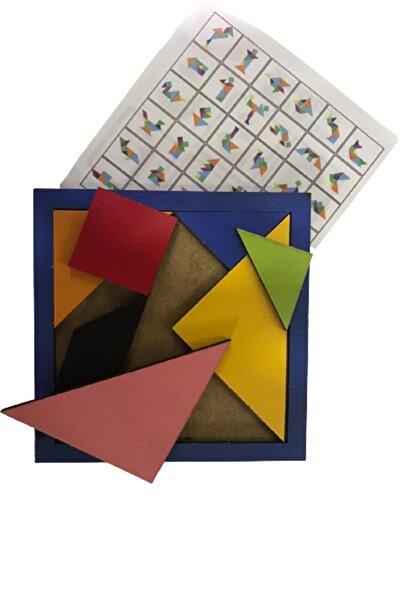 Elif İş Eğitimi Tek Çatı - Ahşap Tangram Zeka Gelişim Eğitici Oyuncak Orta Boy 14x14 Cm -