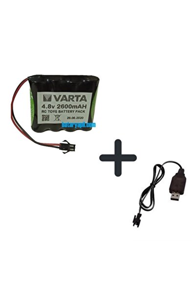 TNL 4.8v 2600mah Varta Pilli Oyuncak Araba Pili Siyah Soket + Usb Şarj Cihazı
