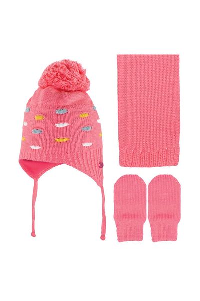 Kitti Girl's Pink Scarf Beanie Gloves Triple Set (K2900-03)