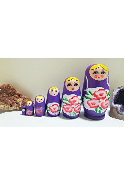 miski alem 6lı Iç Içe Geçen Ahşap Mor Matruşka Bebek