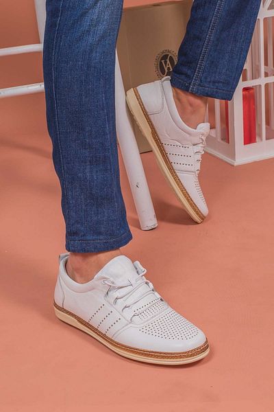 By Yağlıoğlu Men's White Inside-Out Leather Soft Casual Shoes 4245