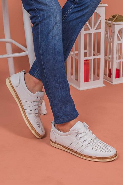 By Yağlıoğlu Men's White Inside-Out Leather Soft Casual Shoes 4245