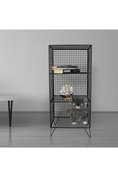 Wess Dizayn Ayaklı Metal Rafı 3 Gözlü Kitaplık Grid Kafes Tel Model Wd-62