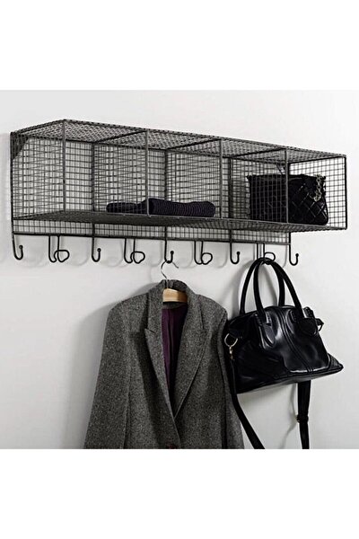 Wess Dizayn 9 Kancalı Metal Duvar Askılığı 4 Gözlü Antre Duvar Rafı Wd-209