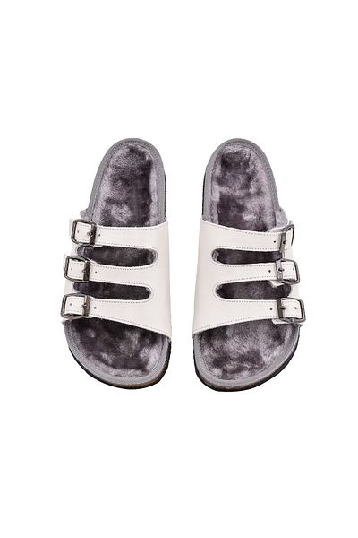 Moosefield Genuine Leather Cream Furry Slippers