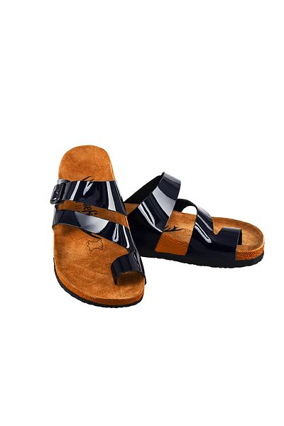 Moosefield Genuine Leather Navy Blue Women's Slippers