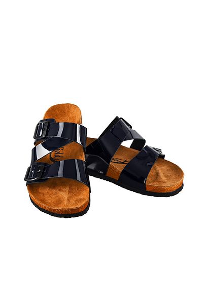 Moosefield Genuine Leather Navy Blue Women's Slippers