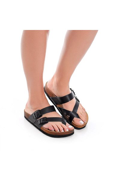 Moosefield Genuine Leather Black Women's Slippers