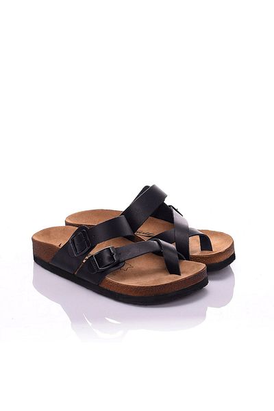 Moosefield Genuine Leather Black Women's Slippers