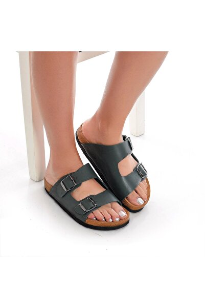 Moosefield Γυναικείες παντόφλες από γνήσιο δέρμα πράσινες