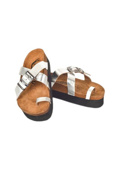 Moosefield Γυναικείες παντόφλες από γνήσιο δέρμα από ασήμι