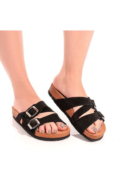 Moosefield Genuine Leather Black Women's Slippers