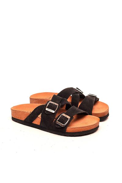 Moosefield Genuine Leather Black Women's Slippers
