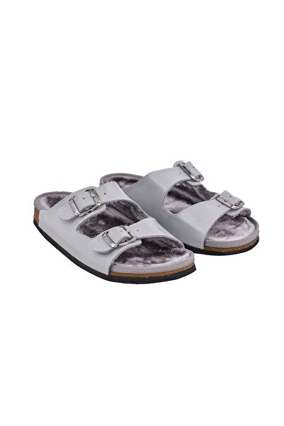 Moosefield Gray Genuine Leather Furry Slippers