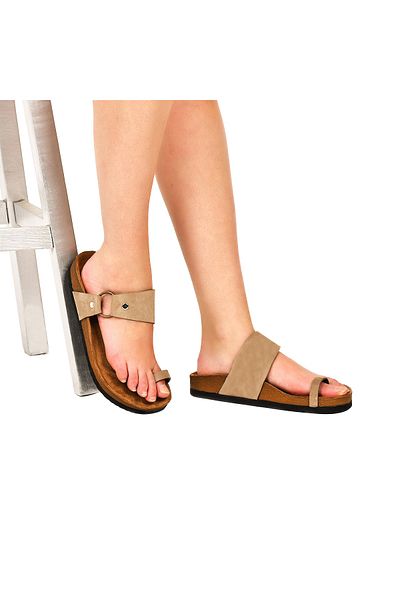 Moosefield Genuine Leather Beige Women's Slippers