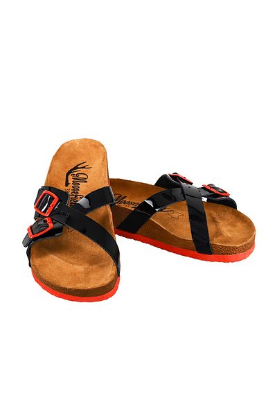 Moosefield Women's Genuine Leather Black Slippers