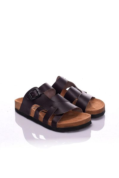Moosefield Genuine Leather Dark Brown Women's Slippers