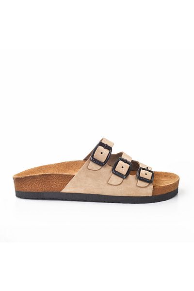 Moosefield Genuine Leather Beige Women's Slippers