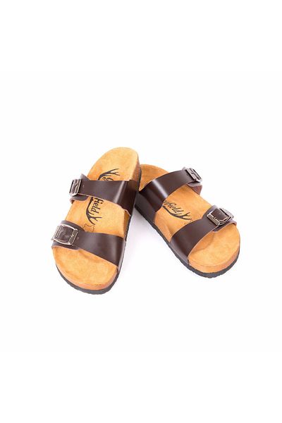 Moosefield Genuine Leather Dark Brown Women's Slippers
