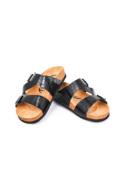 Moosefield Genuine Leather Black Women's Slippers