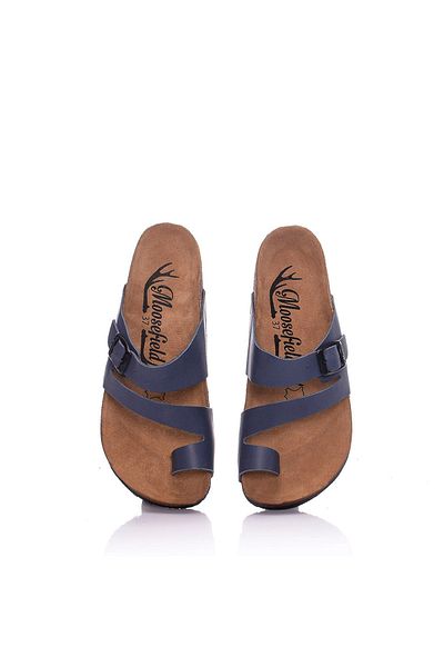 Moosefield Genuine Leather Dark Blue Women's Slippers