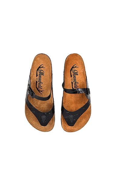 Moosefield Black Genuine Leather Men's Slippers