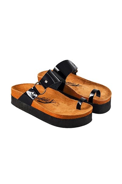 Moosefield Genuine Leather Black Women's Slippers