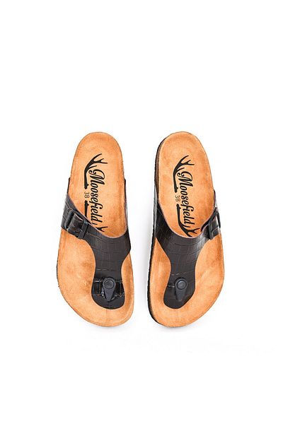Moosefield Genuine Leather Dark Brown Women's Slippers