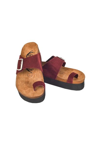 Moosefield Γυναικείες παντόφλες Claret Red από γνήσιο δέρμα