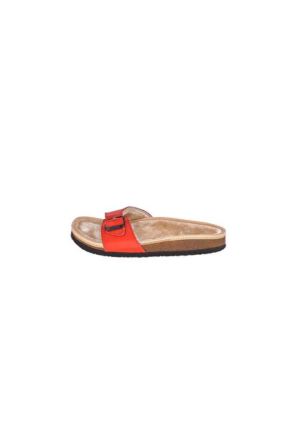Moosefield Red Genuine Leather Furry Women's Slippers